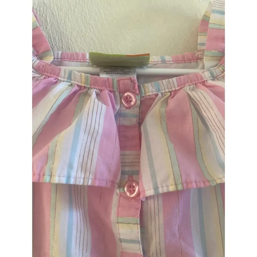 Penelope Mack Pink Beach Stripe Girls' Sun Dress Ruffle Age 6 - Picture 6 of 11